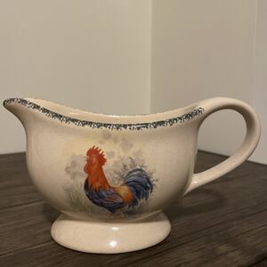 Vintage Home & Garden Party Stoneware Rooster‎ Gravy Boat Hand Made In USA 2000